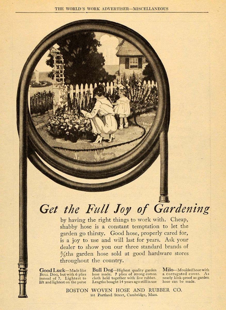 1922 Ad Boston Woven Hose Rubber Garden Flowers Tool ORIGINAL ADVERT Period Paper Historic