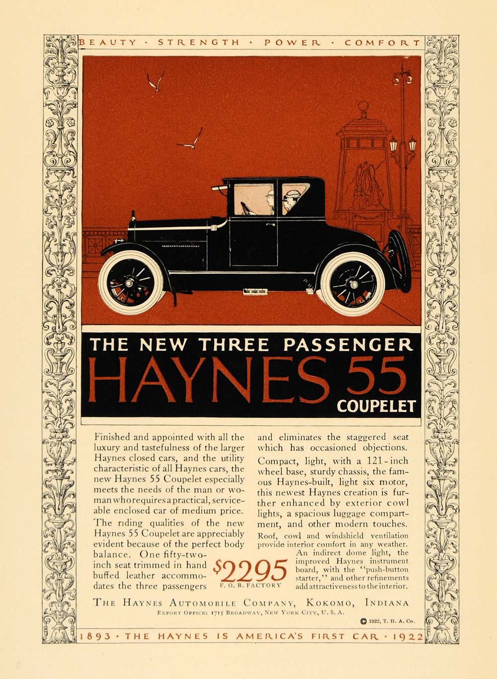 1922 Ad Haynes 55 Coupelet Kokomo Automobile Car Motor - ORIGINAL WW3