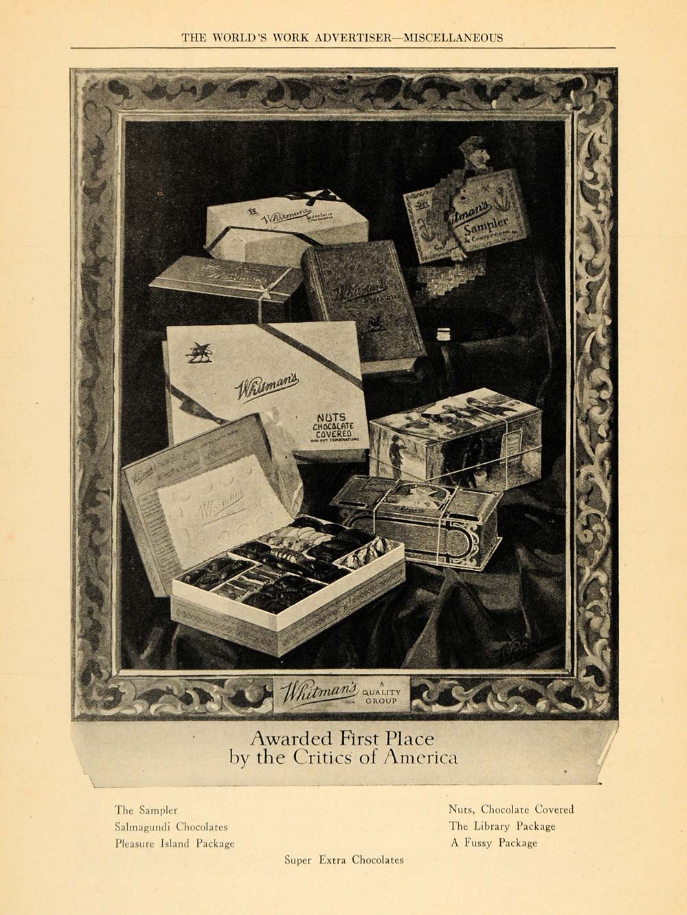 1922 Ad Whitman's Chocolate Nuts Candies Sampler Box - ORIGINAL ADVERTISING WW3