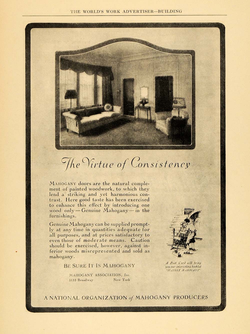 1924 Ad Mahogany Living Room Doors Wood Interior Decor - ORIGINAL WW3