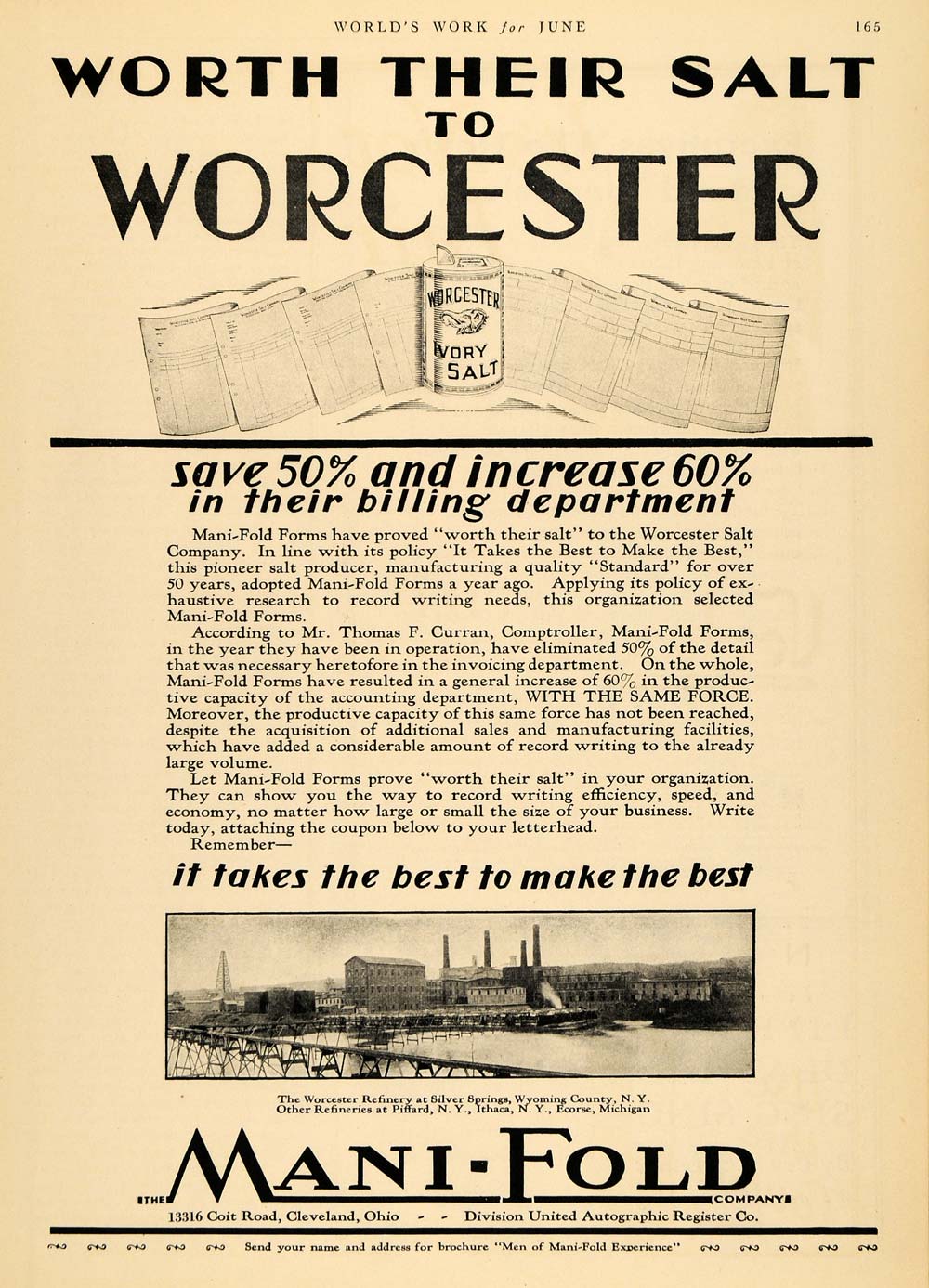 1929 Ad Many-Fold Co. Worcester Refinery Ivory Salt - ORIGINAL ADVERTISING WW3