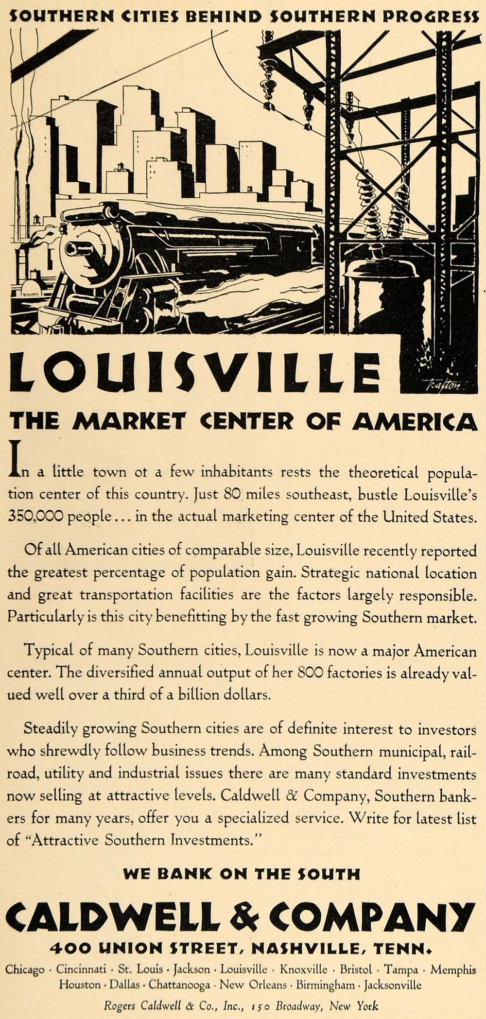 1930 Ad Southern Louisville Bank Caldwell Service Train - ORIGINAL WW3