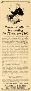 1924 Ad American Express Travelers Cheques Checks Man - ORIGINAL ADVERTISING WW3