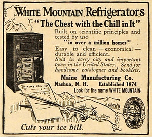 1922 Ad White Mountain Refrigerators Chill Chest Maine - ORIGINAL WW3