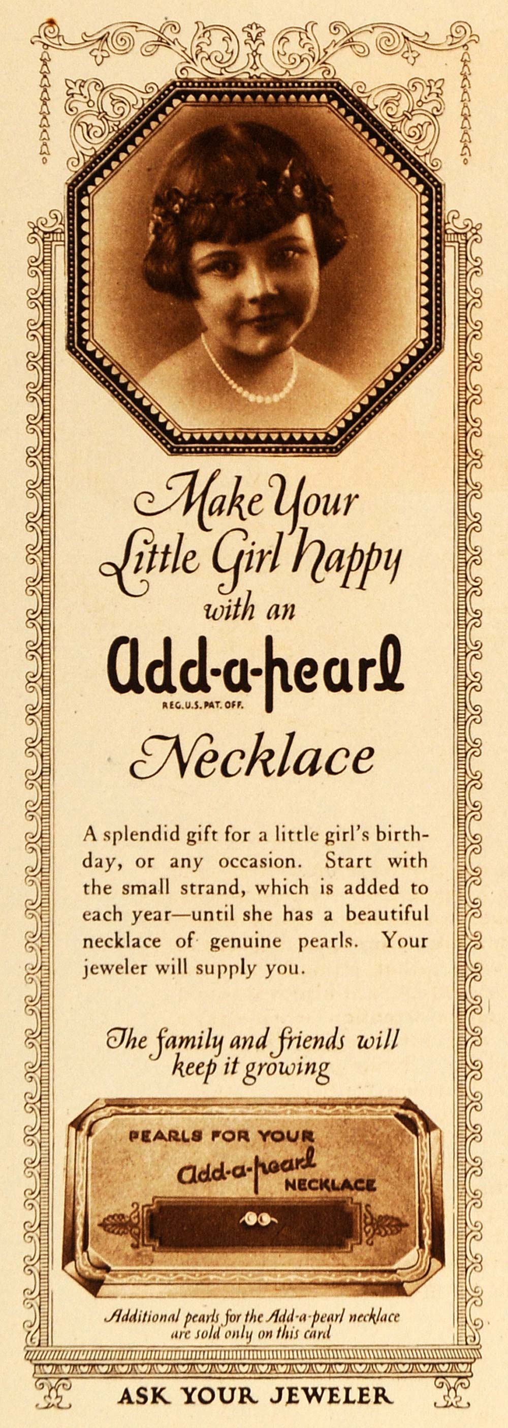 1924 Ad Add Pearl Necklace Jewelry Girl Genuine Strand - ORIGINAL WW3