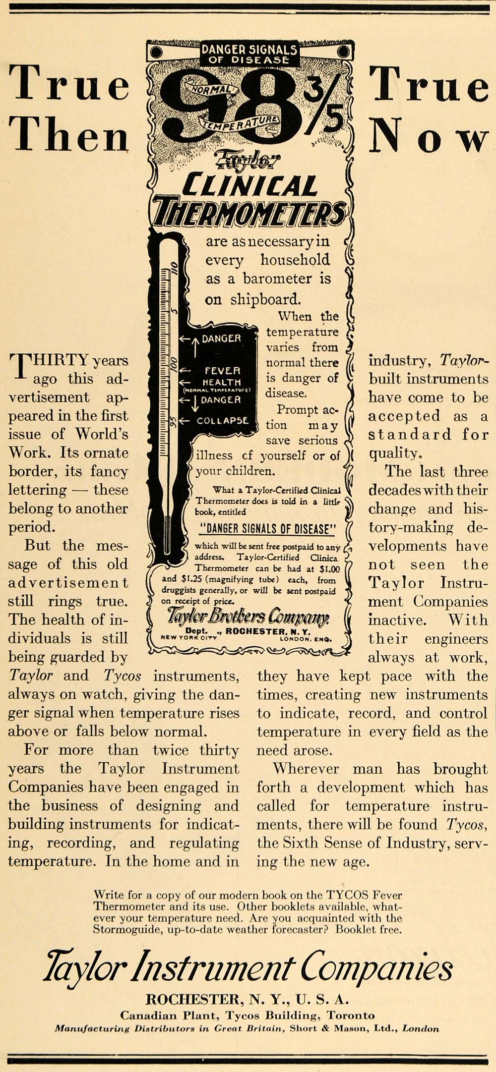 1929 Ad Clinical Thermometers Taylor Instrument Disease - ORIGINAL WW3