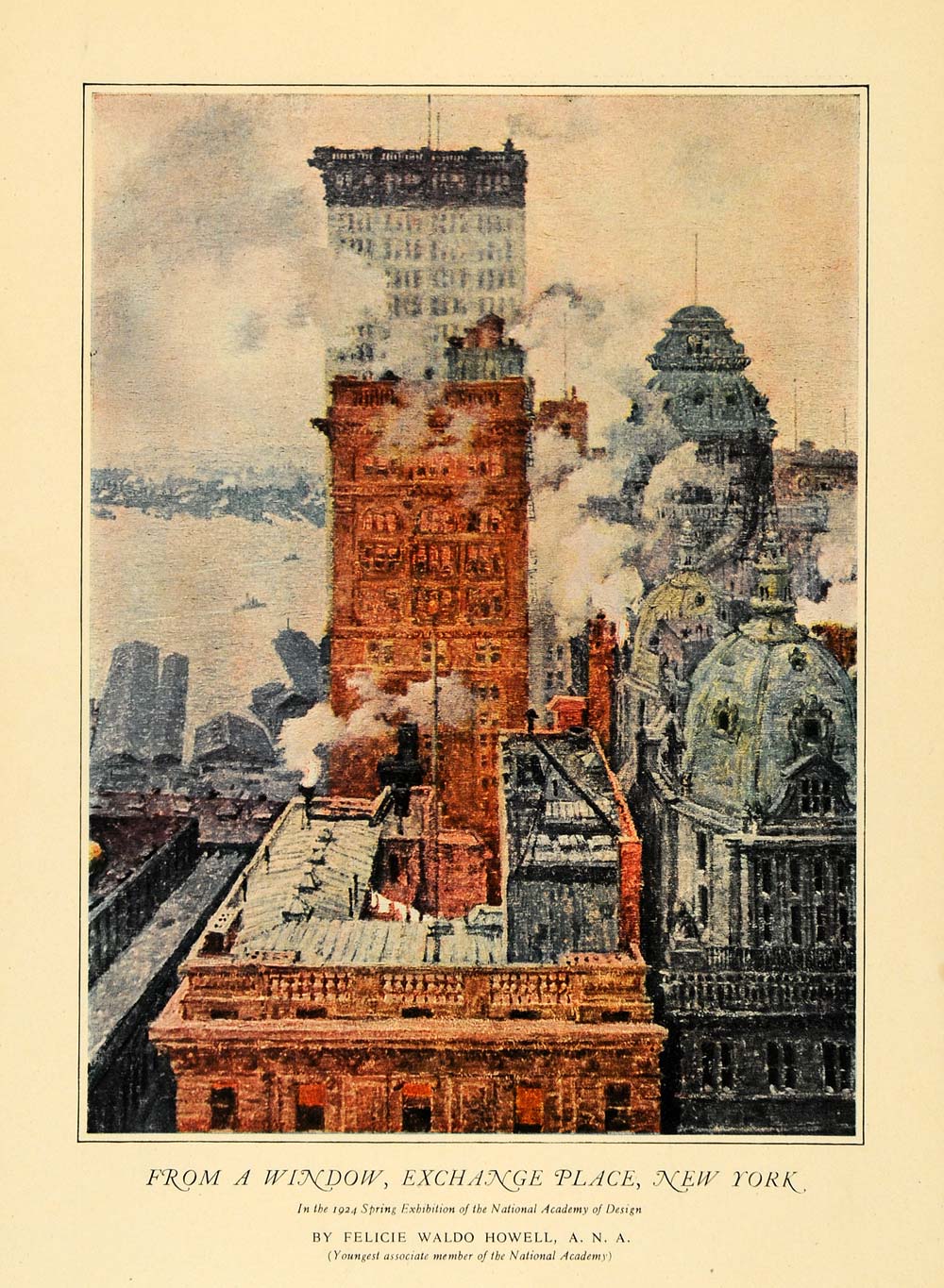 1924 Print Window Exchange Place New York Smoke Howell - ORIGINAL WW3