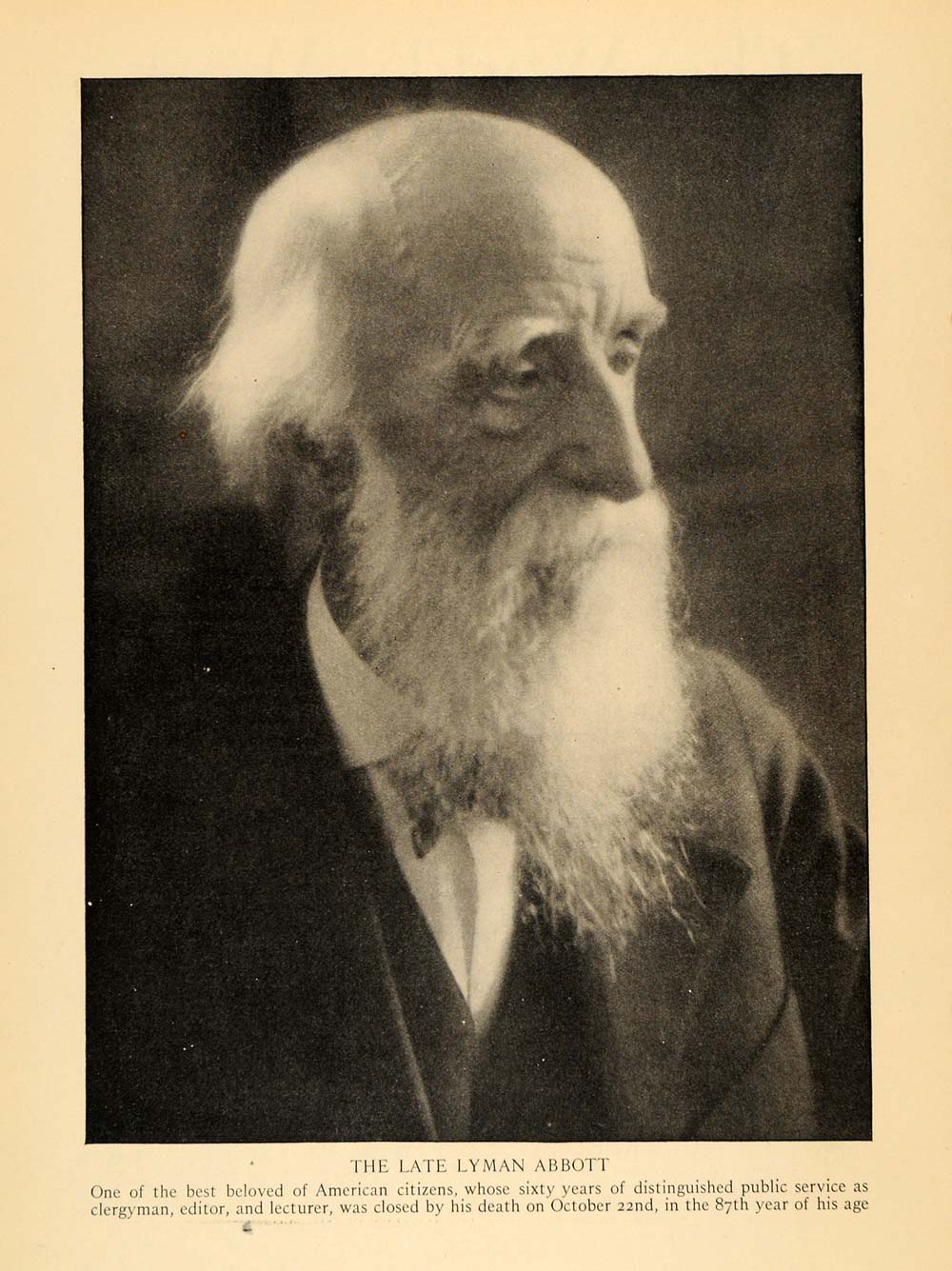 1922 Print Lyman Abbott Clergyman Editor Lecture Author ORIGINAL HISTORIC WW3