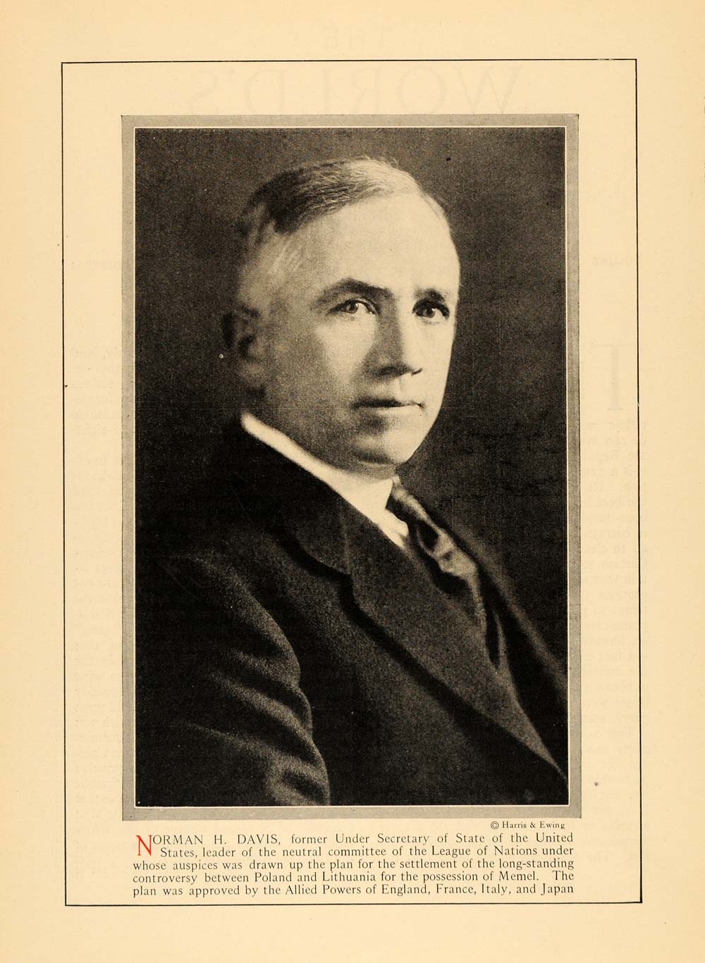 1924 Print Norman Davis Secretary State Diplomat Wilson ORIGINAL HISTORIC WW3