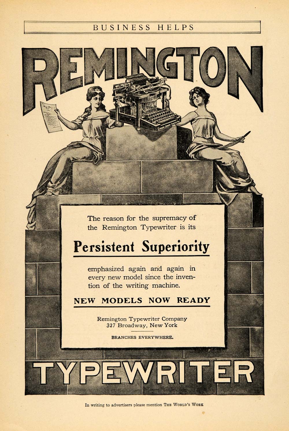 1905 Ad Remington Typewriters Antique 327 Broadway NY - ORIGINAL ADVERTISING WW3
