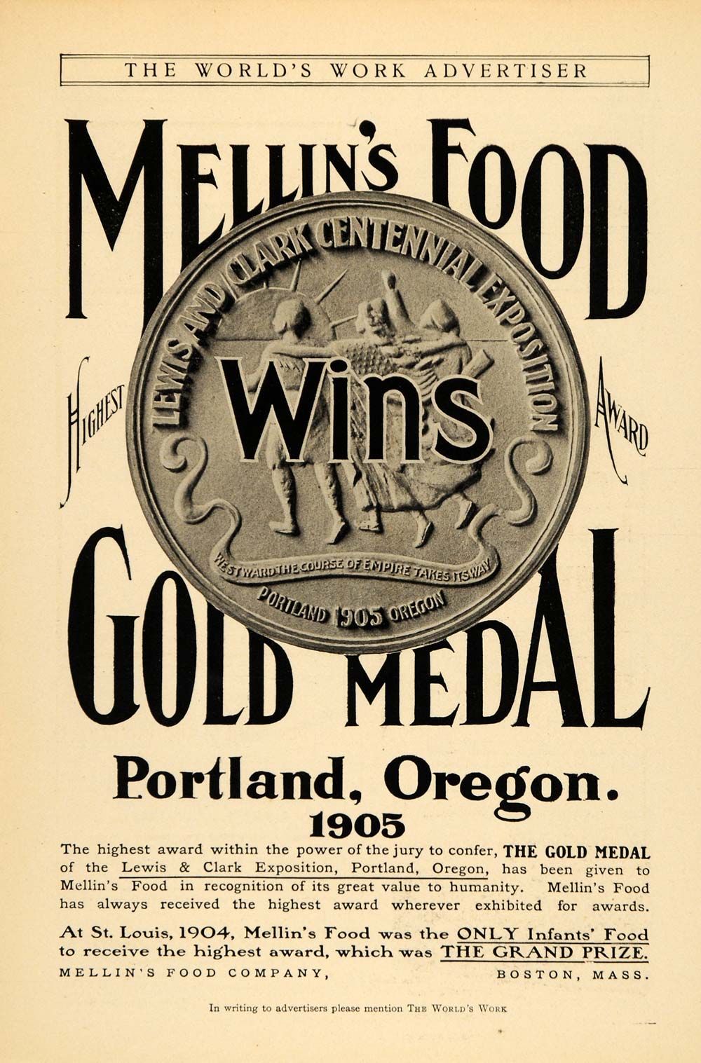 1905 Ad Mellin's Gold Medal Food Lewis & Clark Portland - ORIGINAL WW3