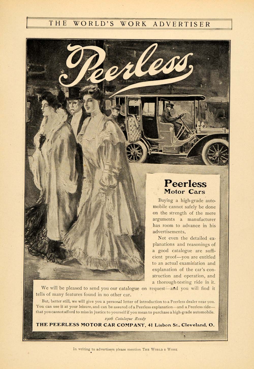 1905 Ad Peerless Antique Motor Cars 41 Lisbon St. Ohio - ORIGINAL WW3