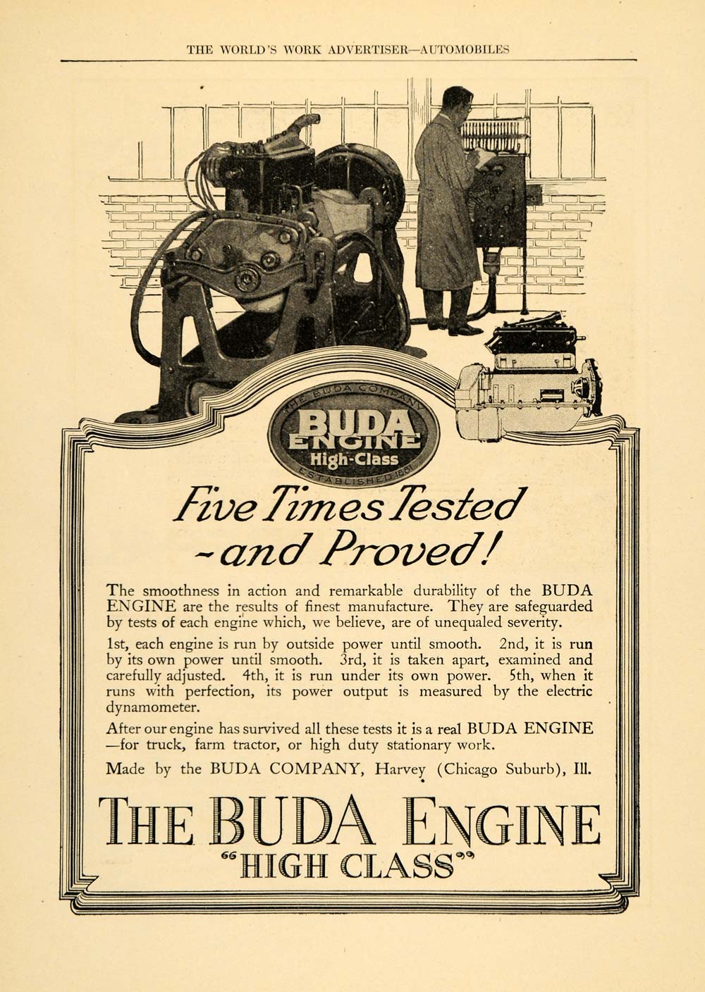 1918 Ad Buda High Class Engine Truck Tractor Harvey IL - ORIGINAL WW3