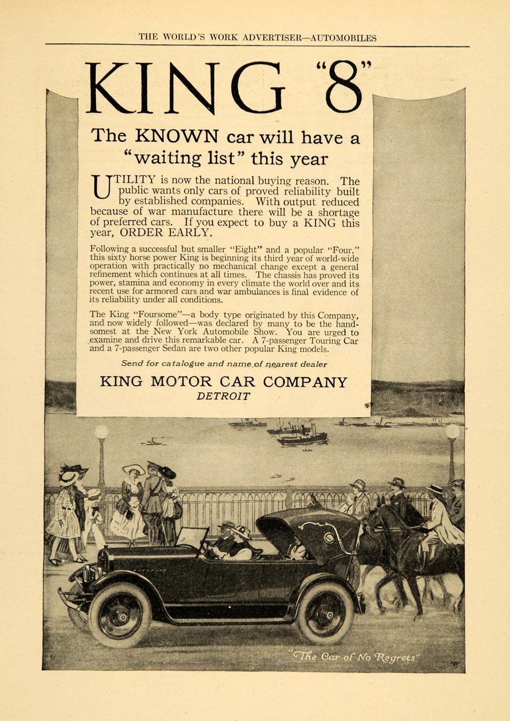 1918 Ad Antique King 8 & Foursome Car Horseback Riding - ORIGINAL WW3