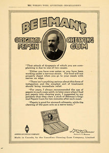 1918 Ad Beeman's Pepsin Chewing Gum Nerve Tonic Chicle - ORIGINAL WW3