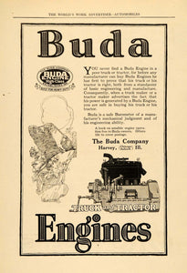 1919 Ad Buda Truck Tractor Engines Construction Harvey - ORIGINAL WW3