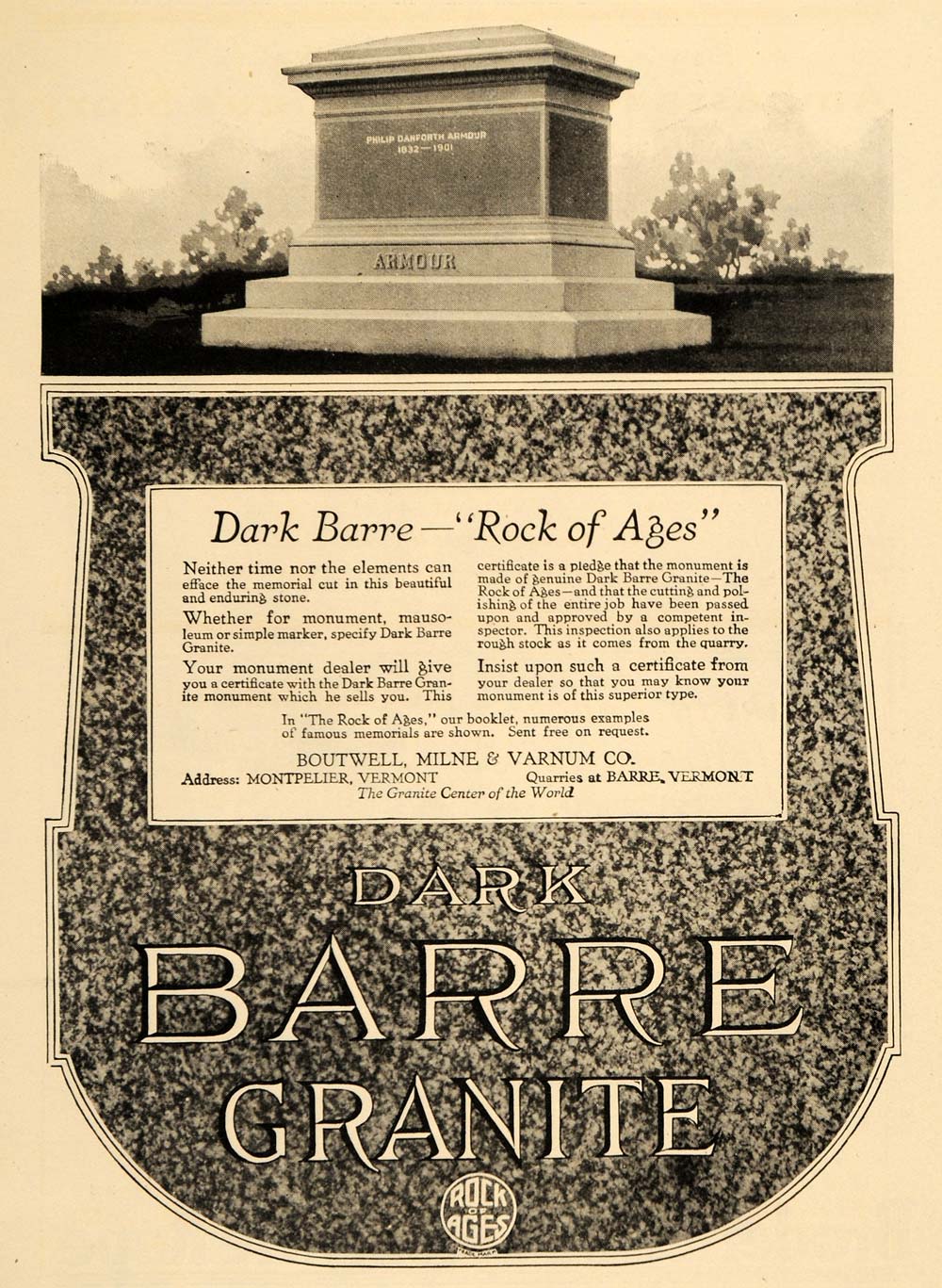 1919 Ad Boutwell Milne Varnum Dark Barre Granite Graves - ORIGINAL WW3