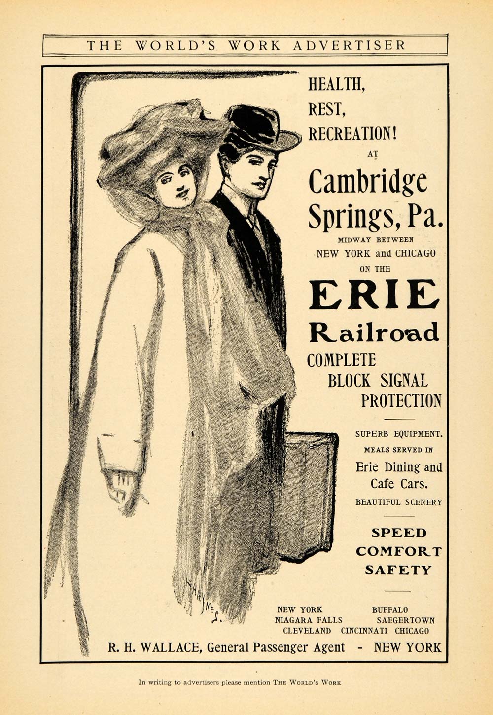1906 Ad Erie Rail Travel Cambridge Springs Passengers - ORIGINAL ADVERTISING WW3