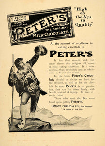 1906 Ad Lamont Corliss Peter Swiss Chocolate Alps Climb - ORIGINAL WW3