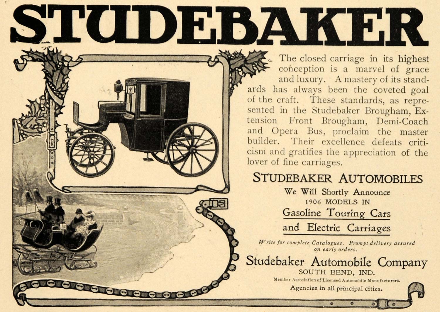 1905 Ad Studebaker Tour Cars Electric Carriage Holidays - ORIGINAL WW3