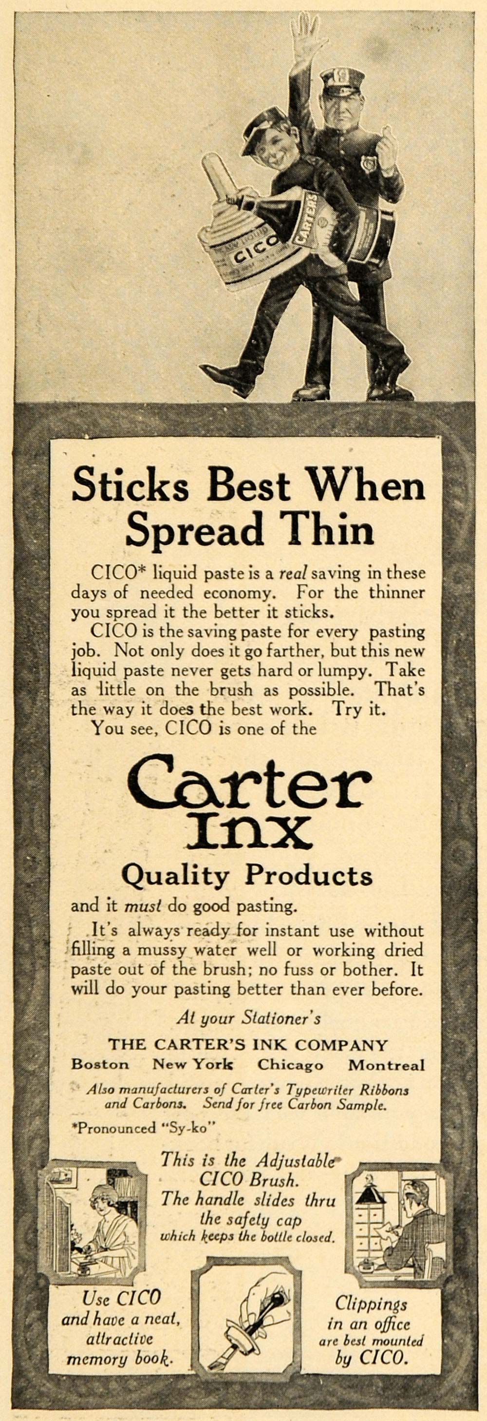 1919 Ad Carter's Ink Inx CICO Brush Liquid Paste Boston - ORIGINAL WW3