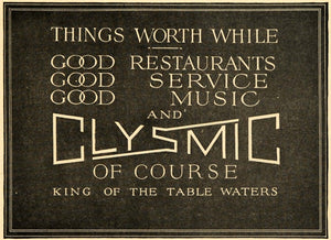 1918 Ad Clysmic King Of Drinking Table Waters Dining - ORIGINAL ADVERTISING WW3