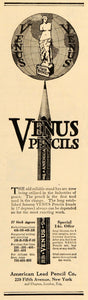 1919 Ad American Lead Venus Writing Pencil Globe Statue - ORIGINAL WW3