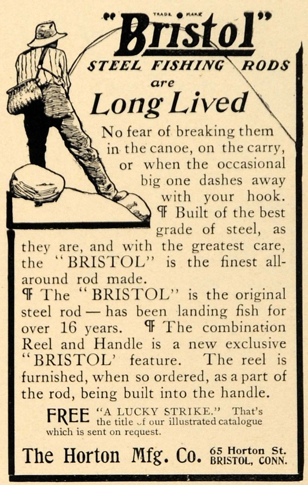 1906 Ad Horton Manufacturing Bristol Steel Fishing Rods - ORIGINAL WW3 –  Period Paper Historic Art LLC
