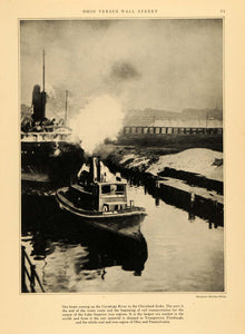 1930 Print Ore Boats Cuyahoga River Cleveland Iron Coal ORIGINAL HISTORIC WW3