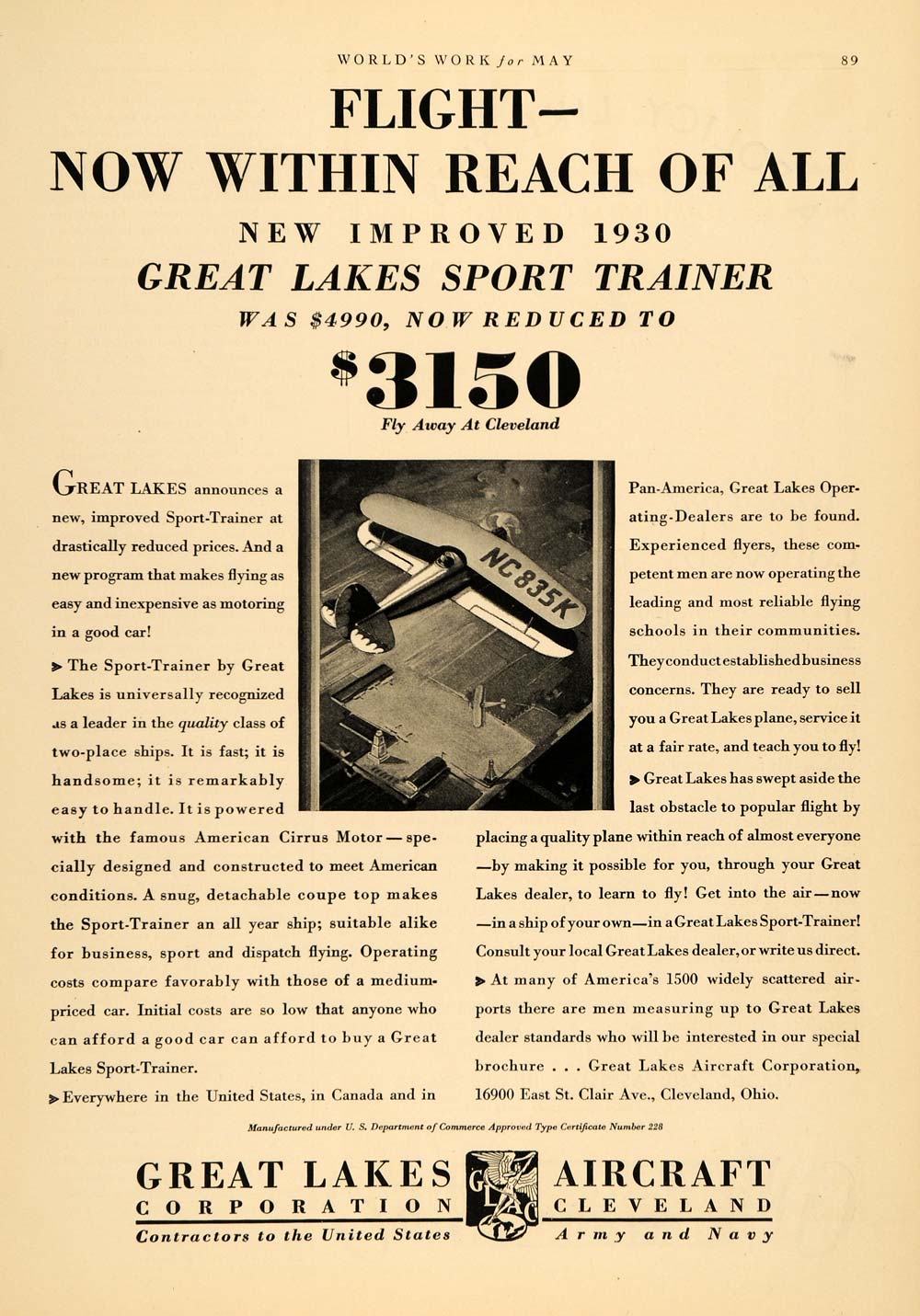1930 Ad Great Lake Aircraft Sport-Train Passenger Plane - ORIGINAL WW3