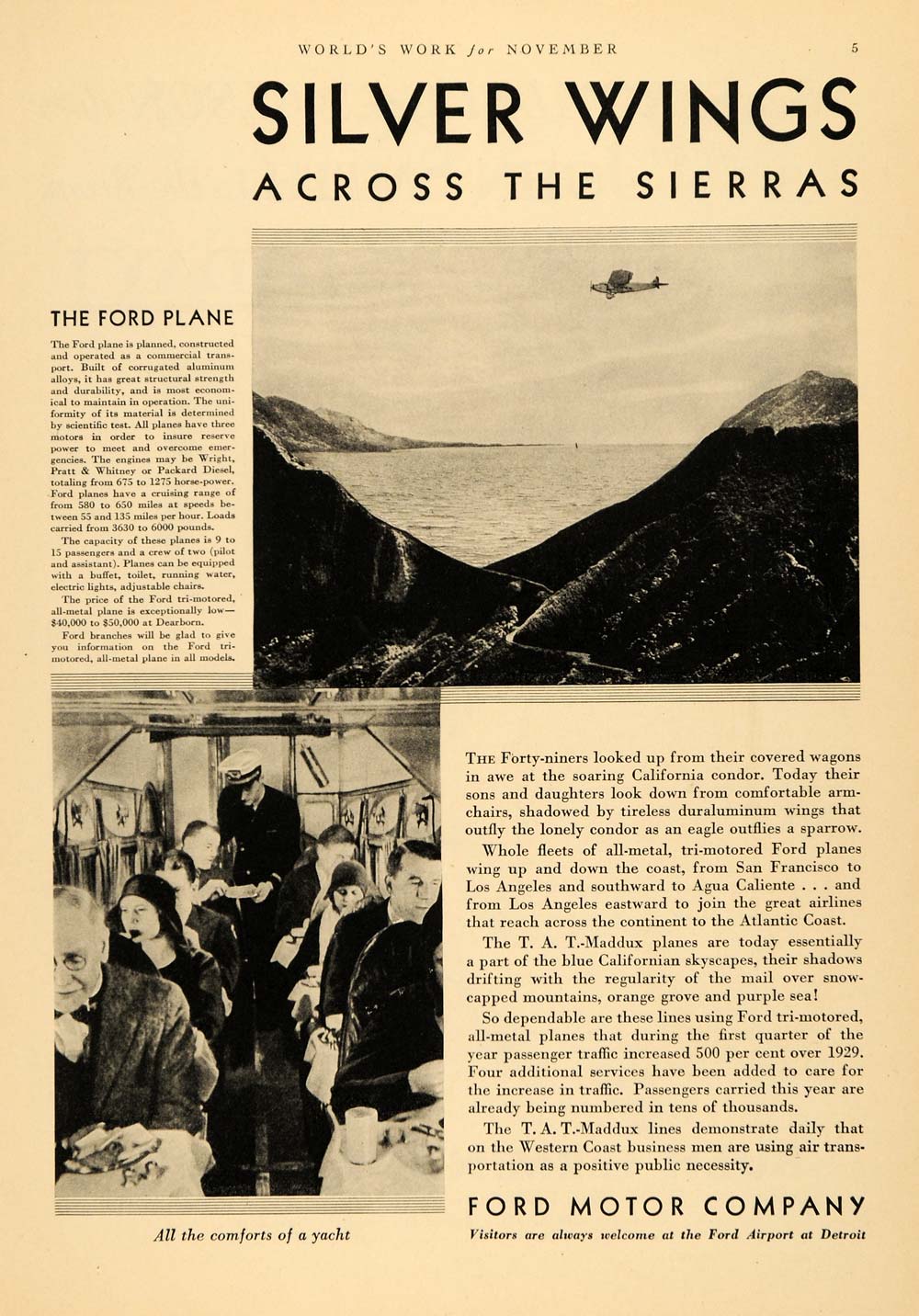 1930 Ad Ford Motors Passenger Planes T. A. T. Maddux - ORIGINAL ADVERTISING WW3