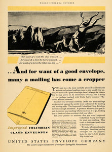 1930 Ad United States Envelope Columbian Clasp Horse - ORIGINAL ADVERTISING WW3