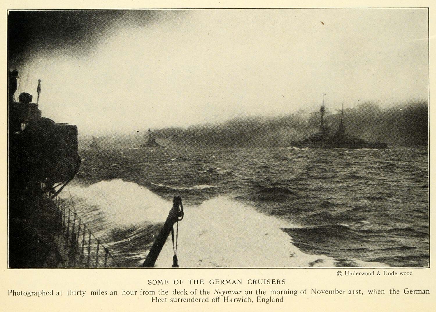1919 Print WWI German Cruiser Ship Fleet Surrender Seymour Boat Harwich WW3
