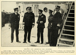 1919 Print WWI British American Navy Military Officers King England Prince WW3