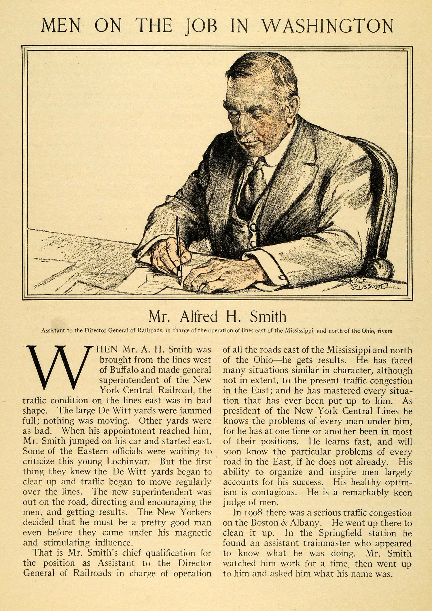 1918 Print New York Central Railway Alfred H. Smith Portrait R. C. Russom WW3