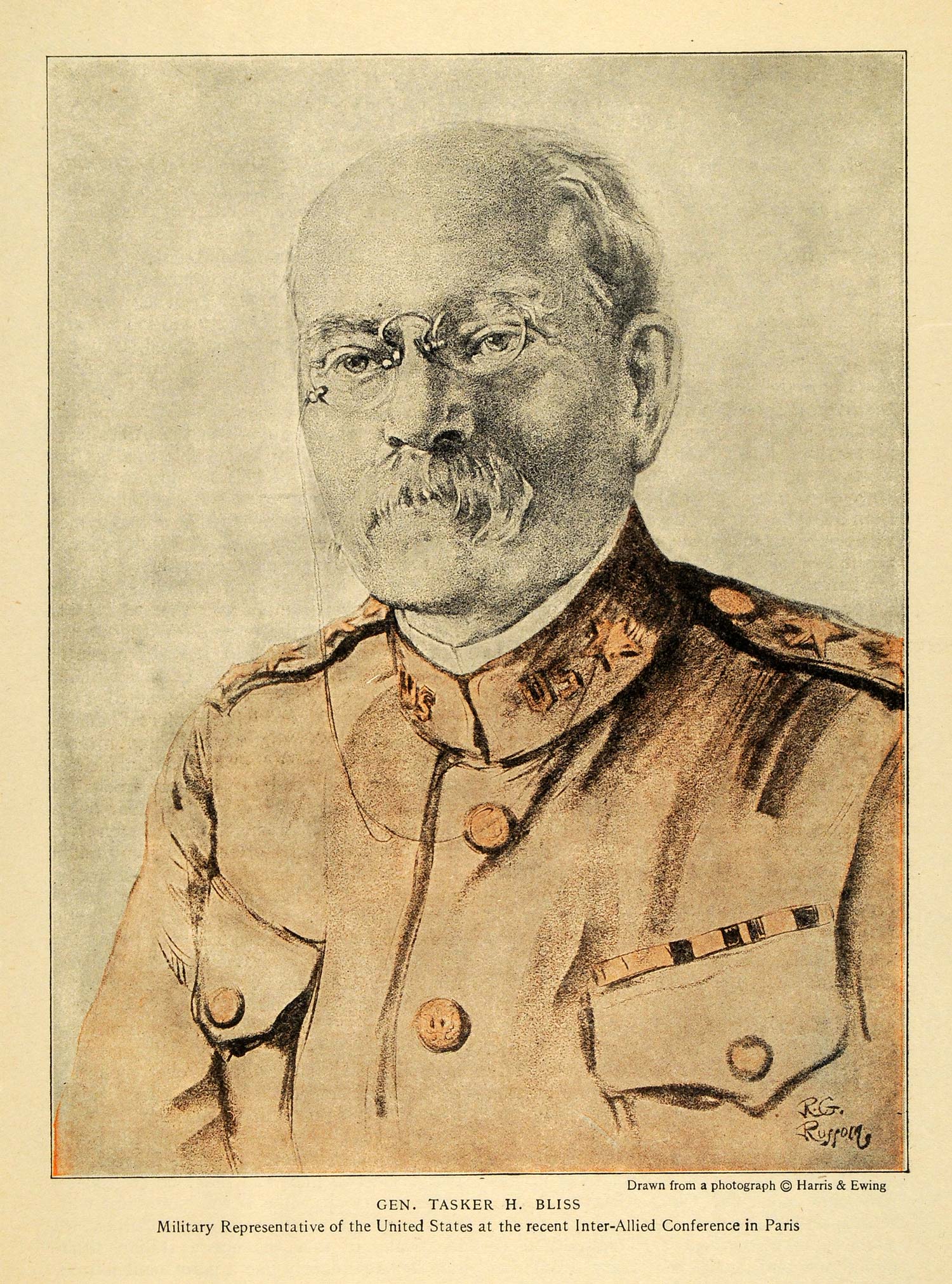 1918 Print WWI Portrait Tasker H. Bliss United States Chief Staff Army WW3