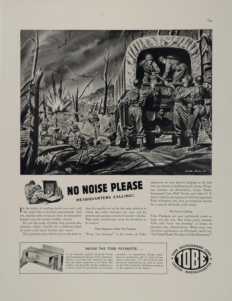 1943 Ad WWII Tobe Filterette Battle War Walter Richards - ORIGINAL WWII