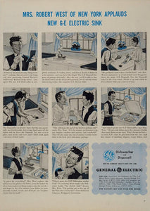 1945 Ad WWII Mrs. Robert West GE Dishwasher Disposal - ORIGINAL ADVERTISING WWII