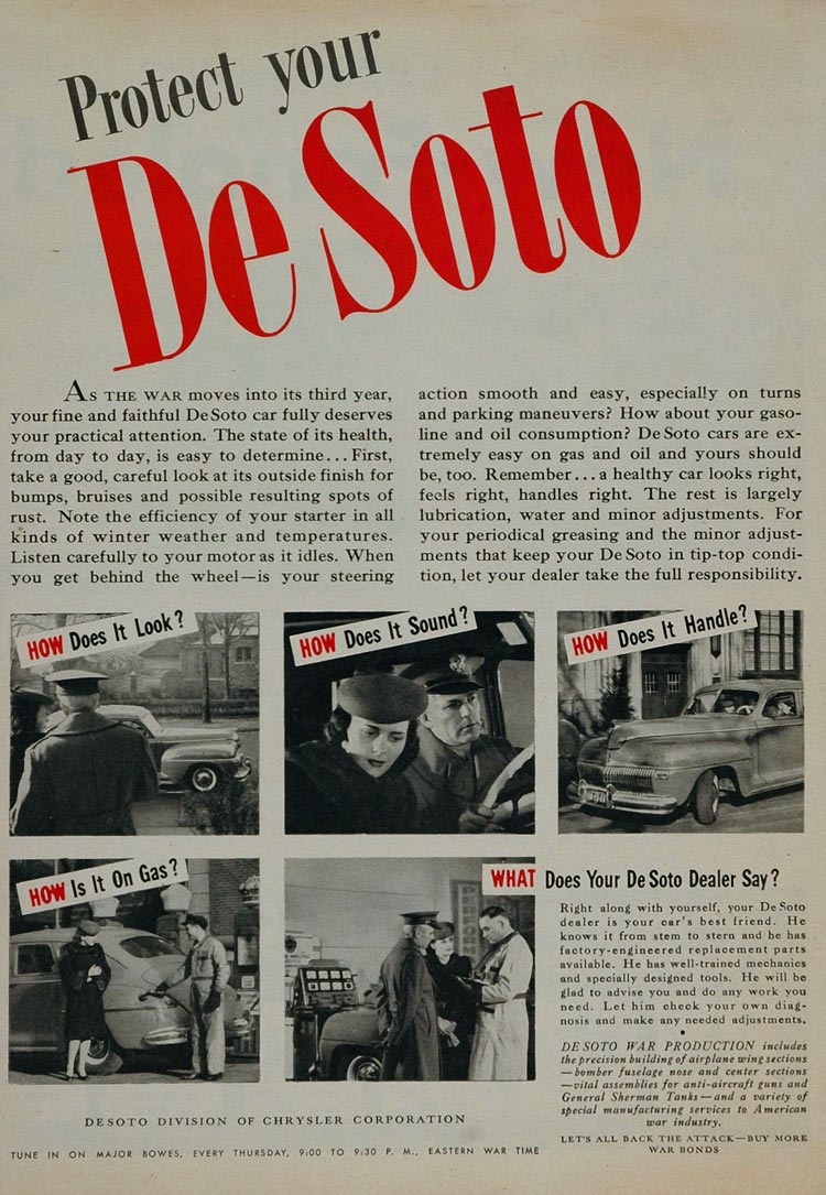 1944 Ad WWII De Soto Dealer Automobile Car Home Front - ORIGINAL WWII