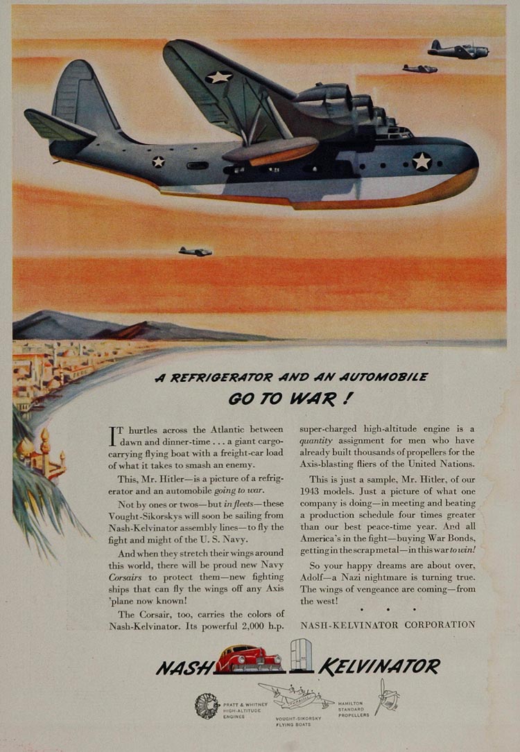 1942 Ad Vought-Sikorsky Flying Boat Nash Kelvinator WW2 - ORIGINAL WWII