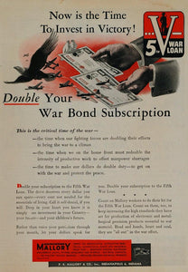 1944 Ad WWII Mallory War Bond 5th War Loan Appeal WW2 - ORIGINAL WWII