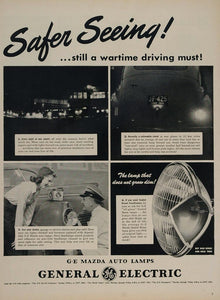 1945 Ad WWII GE Mazda Auto Headlights War Home Front - ORIGINAL ADVERTISING WWII