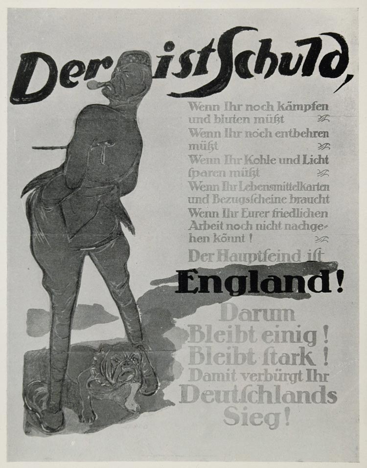 1920 WWI Leonard Enemy England German War Mini Poster Propaganda Wartime WWI