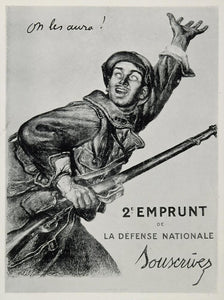 1920 WWI Faivre Soldier Gun French War Loan Mini Poster Wartime Propaganda WWI
