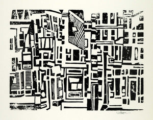 1967 Linocut African American Artist Robert Glover Abstract Geometric City XAA2