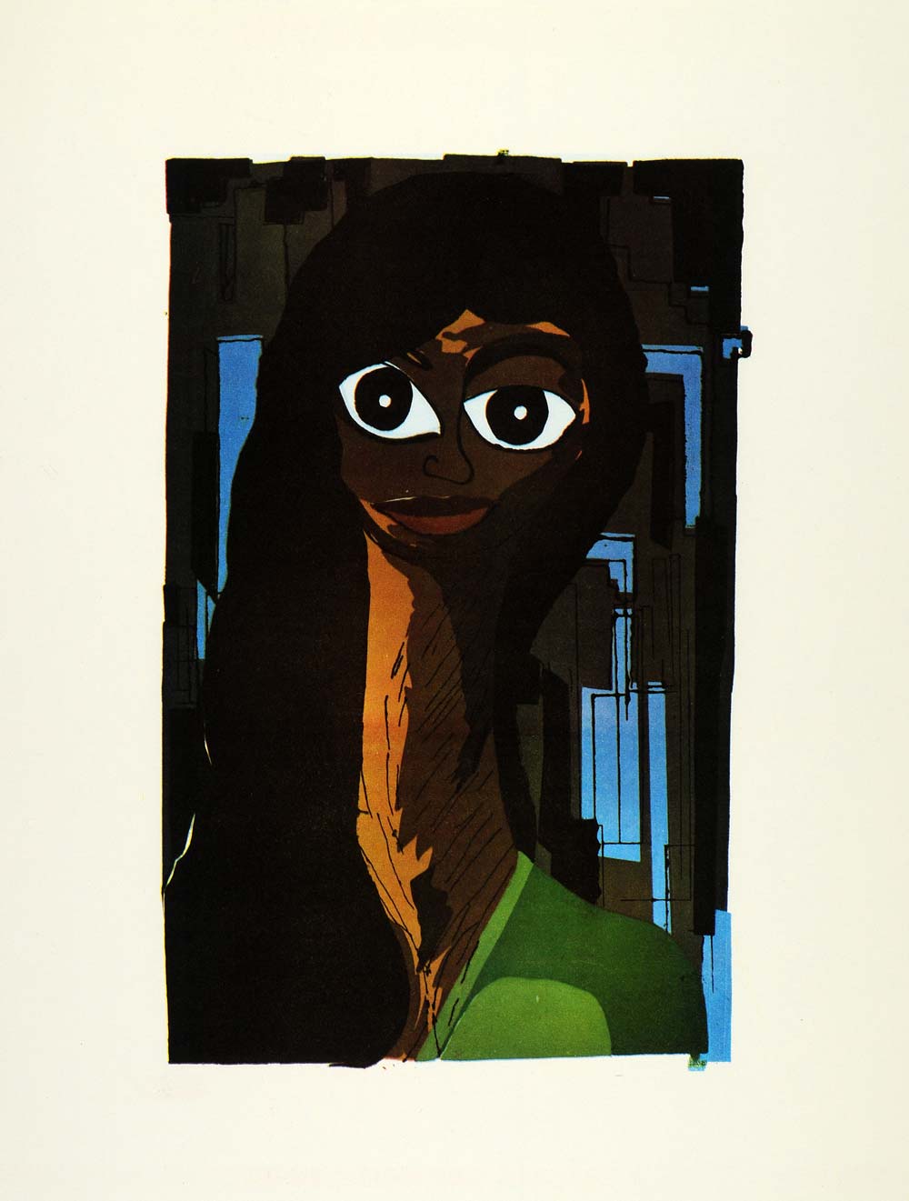 1967 Print Black Americana Girl Portrait African American Artist Alvin Pope XAA2