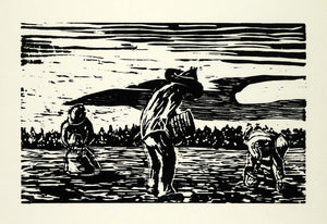 1967 Woodcut African American Artist Ernest Satchell Working in the Field XAA2