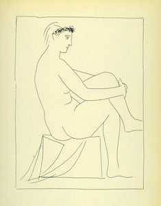 1956 Print Pablo Picasso Art Seated Nude Crowned with Flowers Portrait Vollard