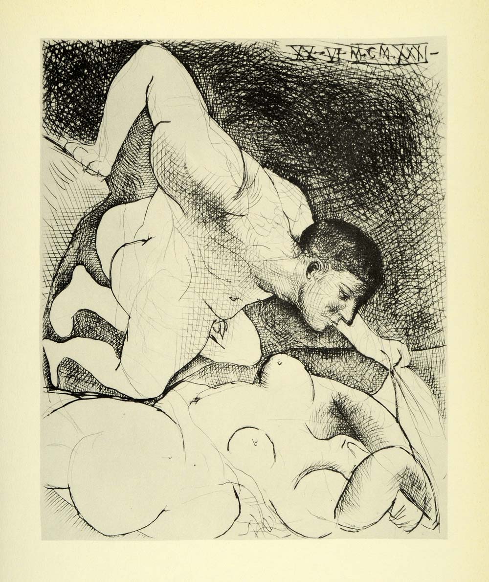 1956 Print Pablo Picasso Man Unveiling a Woman Nude Art Erotic Portrait Vollard