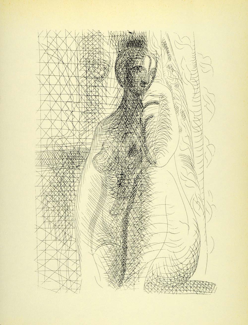 1956 Print Pablo Picasso Etching Seated Nude Woman Portrait Vollard Modern Art